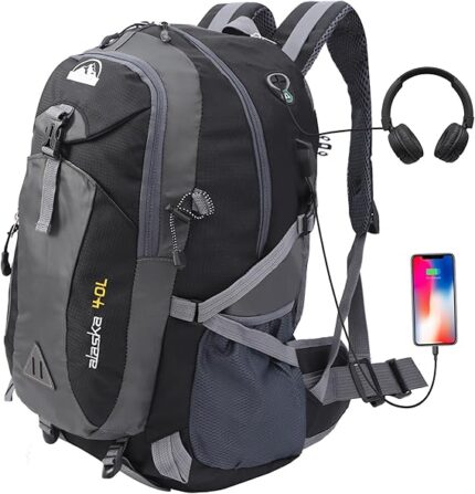 Duntolley 40L Hiking Backpack, Hiking Rucksack Durable Waterproof Travel Bag Outdoor Sports Camping Cycling Skiing Daypack Climbing Trekking Mountaineering Gifts for Men Women, Black